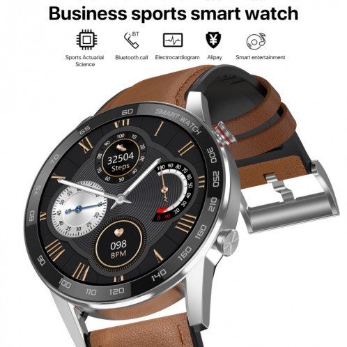 Q88 Montre intelligente Bluetooth à double mode à écran tactile de 1,28 pouces, moniteur de sommeil / moniteur de fréquence cardiaque / surveillance de la pression artérielle (bracelet en cuir noir) SH701B634-020