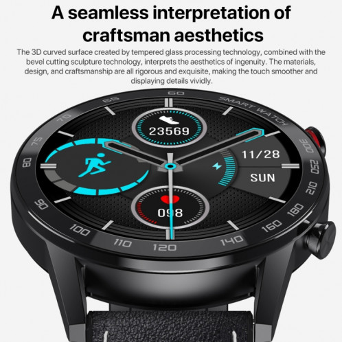 Q88 Montre intelligente Bluetooth à double mode à écran tactile de 1,28 pouces, moniteur de sommeil / moniteur de fréquence cardiaque / surveillance de la pression artérielle (bracelet en cuir noir) SH701B634-020