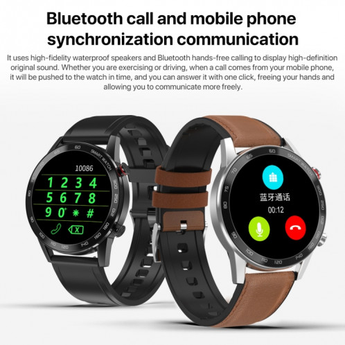 Q88 Montre intelligente Bluetooth à double mode à écran tactile de 1,28 pouces, moniteur de sommeil / moniteur de fréquence cardiaque / surveillance de la pression artérielle (bracelet en cuir noir) SH701B634-020