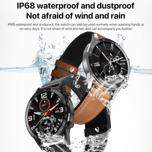 Q88 Montre intelligente Bluetooth à double mode à écran tactile de 1,28 pouces, moniteur de sommeil / moniteur de fréquence cardiaque / surveillance de la pression artérielle (bracelet en cuir noir) SH701B634-020