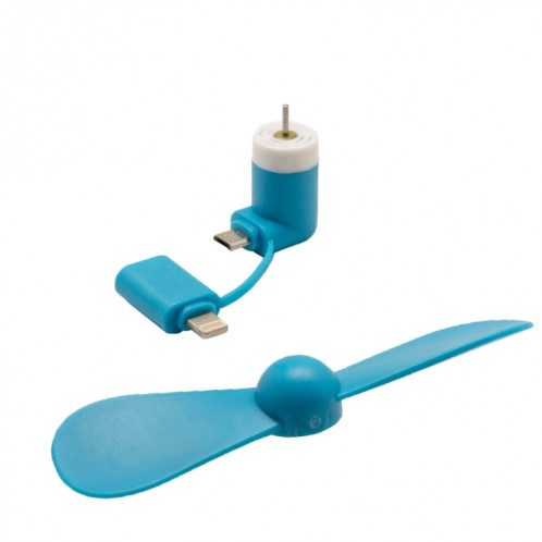 Mode 8pin et micro ports USB Mini ventilateur avec deux feuilles, pour téléphone portable avec fonction OTG et 8 broches et ports USB Micro (bleu) SH000L1089-05