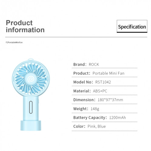 ROCK F2 Mini ventilateur portable à 3 niveaux avec mode de ventilateur USB Bureau Ventilateur muet (Rose) SR011F1413-019