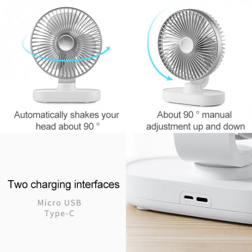D77 4W Micro USB et USB-C / Type-C Rechargeable Portable Ventilateur de bureau à secousse de tête automatique réglable à quatre vitesses (rose) SH512F1914-09