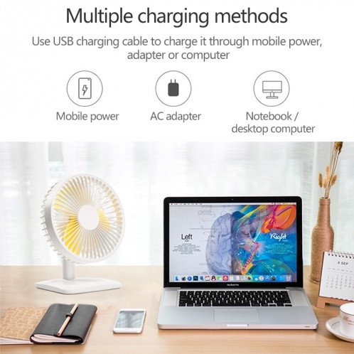 Ventilateur électrique de bureau muet de chargement USB réglable N11, avec contrôle à 3 vitesses (rose) SH201F1884-014