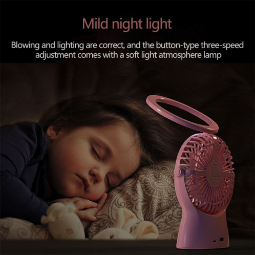 S1 Lampe de table à ventilateur électrique de bureau multifonction portable USB, avec contrôle à 3 vitesses (rose) SH202F625-011