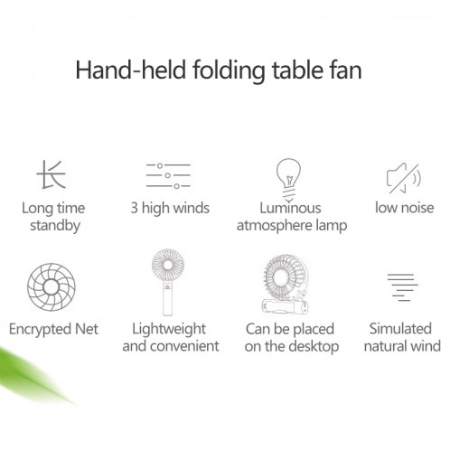 Ventilateur électrique portable pliable S2, avec contrôle à 3 vitesses et veilleuse (rose) SH203F1125-013