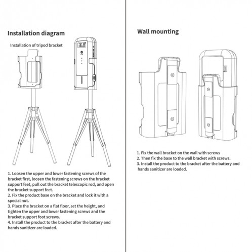 Thermomètre infrarouge YAD-001 + distributeur de stérilisation à capteur infrarouge automatique avec support de montage sur trépied SH01161848-09