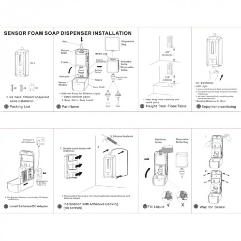 Distributeur de savon désinfectant pour les mains à induction goutte à goutte N2001 1000 ml mural avec verrouillage de sécurité SH1623194-012