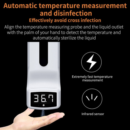 Distributeur automatique de Gel Hydroalcoolique sans contact 1000 ml + prise de température (blanc) SH142W433-09