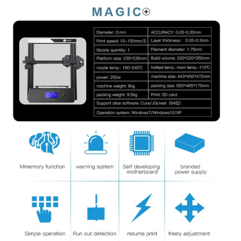 Imprimante 3D de bureau à écran LCD JGAURORA Magic 250W avec commande par bouton SJ0060425-013