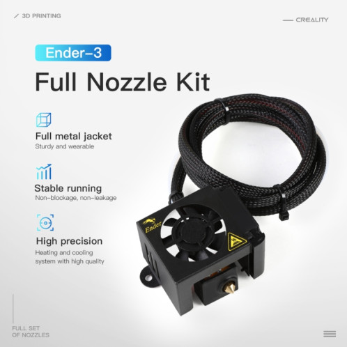 Kit d'extrémité chaude de buse complète d'extrudeuse Creality 24V 40W avec extrudeuse de buse + ventilateur de refroidissement + coque pour imprimante 3D Ender-3 SH0073758-010