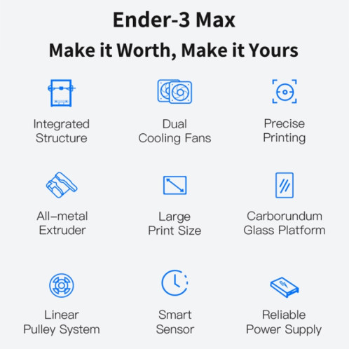 CREALITY Ender-3 Max Smart Sensor Dual Cooling Fans Imprimante 3D DIY, Taille d'impression: 30 x 30 x 34 cm, Prise US SC15UK1031-019