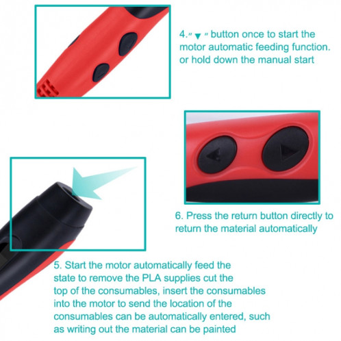 Gene 6e ABS / PLA Filament Enfants Dessin 3D Stylo D'impression Avec Écran LCD (Rouge + Noir) SH210R1734-09