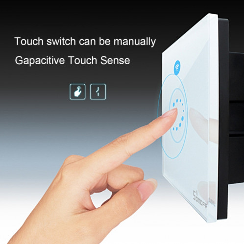 Sonoff Touch 120mm 1 Gang 1 Way panneau de verre trempé panneau tactile Smart Home Light Touch, Compatible avec Alexa et Google Home, AC 90V-250V 400W 2A SS00051034-010