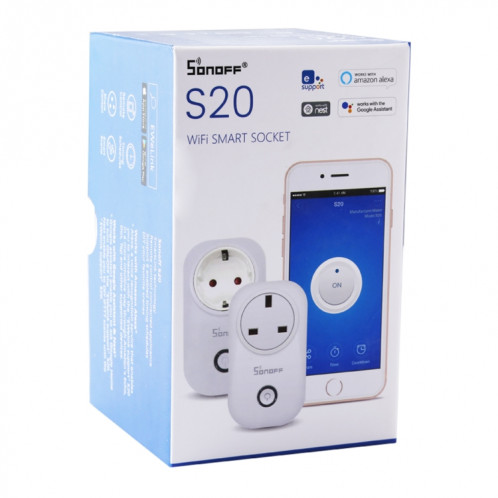 Sonoff S20-UK WiFi Smart Plug Power Prise Socket Interrupteur Télécommande Minuterie Sans Fil, Compatible avec Alexa et Google Home, Prise en charge iOS et Android, UK Plug SS0006740-011