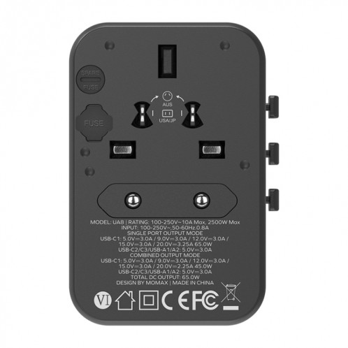 Adaptateur secteur chargeur rapide MOMAX 1-World UA8 PD 65W (noir) SM071B887-09