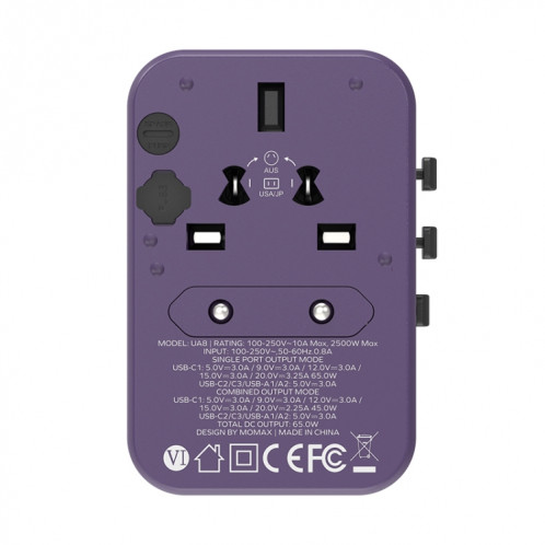 Adaptateur secteur chargeur rapide MOMAX 1-World UA8 PD 65W (violet) SM071P1476-09