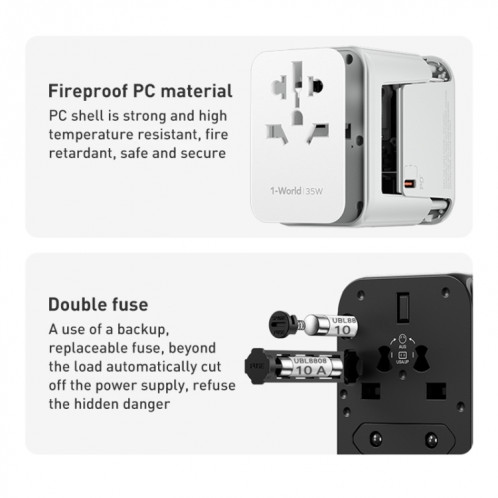 Adaptateur secteur chargeur rapide MOMAX 1-World UA9 PD 35 W (blanc) SM072W23-08