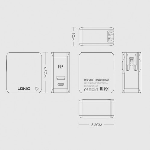 LDNIO A4403C 30W PD + Auto-ID FIXABLE Voyage rapide Chargeur avec un câble USB micro 1M SL99EU183-09