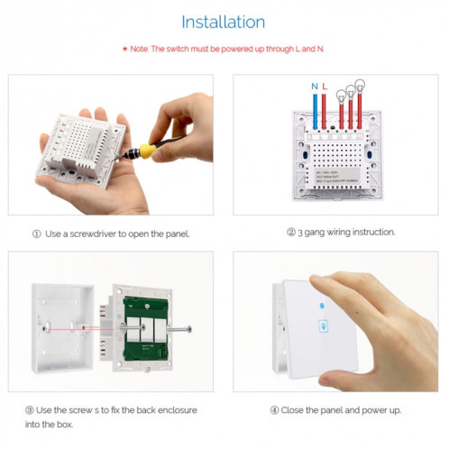 WS-UK-03 Interrupteur mural intelligent avec panneau en verre trempé EWeLink pour APP, écran tactile 2A 3 Gangs, AC 90V-250V, prise anglaise SH30251218-010