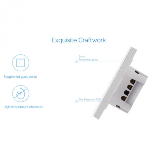 WS-EU-02 EWeLink APP & Touch Control 2A Interrupteur mural intelligent avec panneau en verre trempé à 2 voies pour 2 voies, CA 90V-250V, Prise EU SH40241833-010