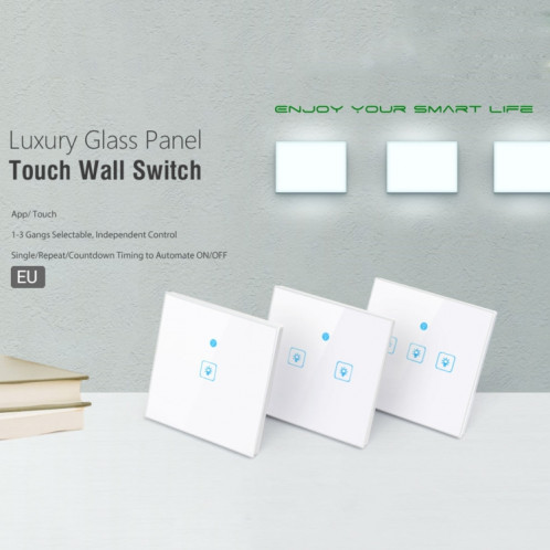 WS-EU-03 Interrupteur mural intelligent avec panneau en verre trempé EWeLink pour APP, écran tactile 2A 3 voies, 3 voies, CA 90V-250V, prise européenne SH4025370-010