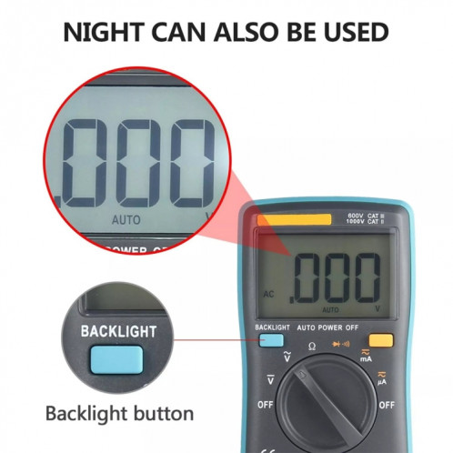 Multimètre numérique portatif ZT98 CAT III 600V 2000 compte compteur testeur de tension de courant AC / DC rétro-éclairé avec écran LCD et support SH5580956-08