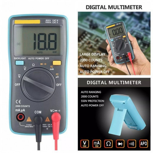 Multimètre numérique portatif ZT98 CAT III 600V 2000 compte compteur testeur de tension de courant AC / DC rétro-éclairé avec écran LCD et support SH5580956-08