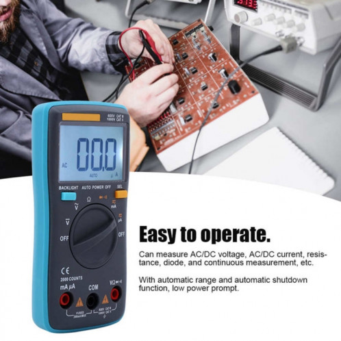 Multimètre numérique portatif ZT98 CAT III 600V 2000 compte compteur testeur de tension de courant AC / DC rétro-éclairé avec écran LCD et support SH5580956-08