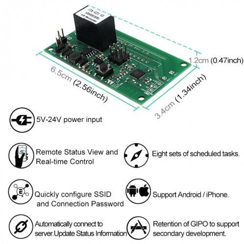 Sonoff SV 10A canal unique WiFi sans fil à distance de synchronisation Smart Switch Module de relais Fonctionne avec Alexa et Google Home, soutien iOS et Android, DC 5V-24V SH65061510-06
