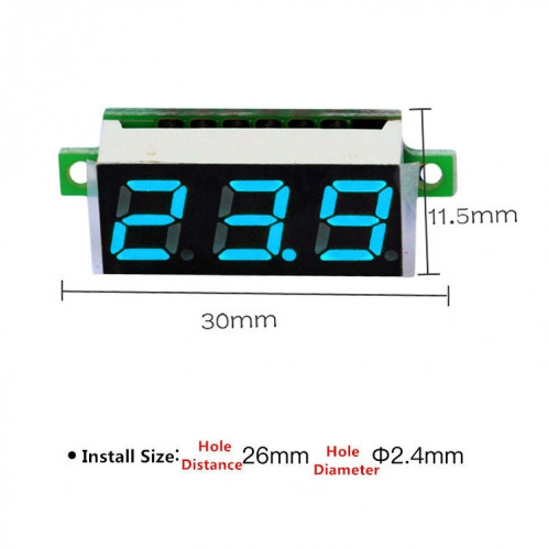 Tensiomètre numérique ajustable 2 fils, 10 PCS 0,28 pouces, Affichage couleur, Tension de mesure: DC 2,5-30 V (Bleu) SH100L290-07