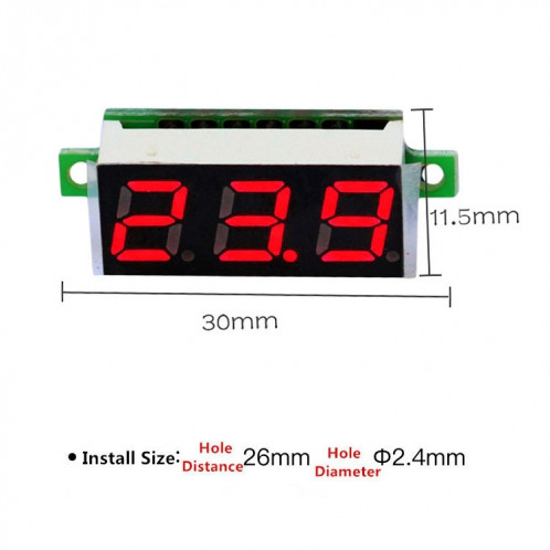 Tensiomètre numérique ajustable 2 fils, 0,28 pouce, Affichage couleur, Tension de mesure: DC 2.5-30V (Rouge) SH100R1701-07