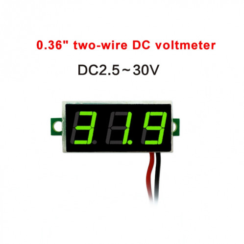 Tensiomètre numérique 10 PCS 0,36 pouces à 2 fils, Affichage couleur, Tension de mesure: DC 2.5-30V (Vert) SH101G1117-07