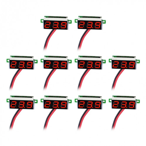 Tensiomètre numérique 10 PCS 0,36 pouces à 2 fils, Affichage couleur, Tension de mesure: DC 2.5-30V (Rouge) SH101R867-07