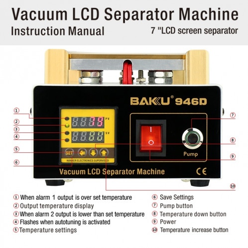 Machine de séparateur d'écran tactile d'affichage à cristaux liquides de vide de BAKU BK-946D 200W, CA 110V SB23711373-06