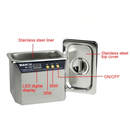 BAKU BK-3550 35W / 50W réglable 0.8L LCD affichage à ultrasons Cleaner, AC 220V, UE Plug SB394A1747-011
