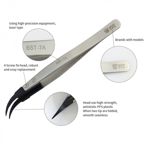 BEST BST-7A Pincettes à tête incurvée pour réparation de téléphone portable / ordinateur SB29141246-06
