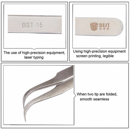 BEST BST-15L Pincettes en acier inoxydable brossé SB2933168-07