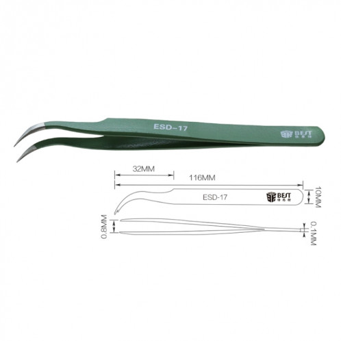 BEST BST-17 Brucelles de précision en acier inoxydable antistatique ESD SB29391610-06