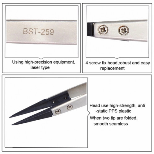 BEST BST-259 Brucelles médicales statiques Snti en acier inoxydable SB2952546-07