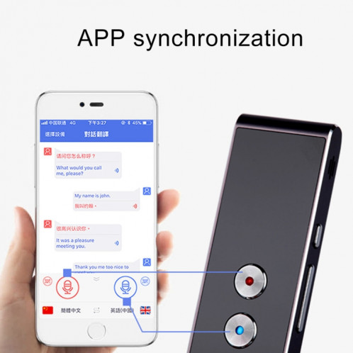 T8 poche Pocket Smart Traducteur de voix Traducteur de parole en temps réel avec Dual Mic, soutien 33 langues (Noir) SH087B720-011