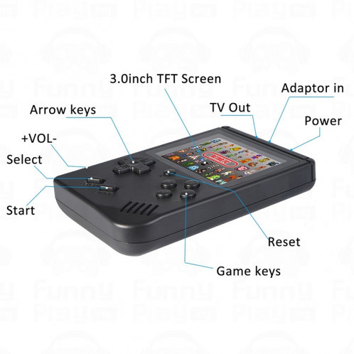 Console de jeu mini-console rétro RS-6A, 3,0 pouces, 8 bits, couleur, 168 jeux Joueur de jeu rétro FC (noir) SH693B437-09