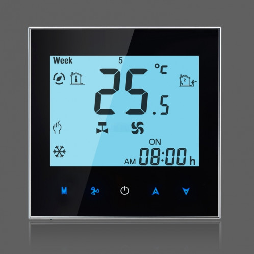 Thermostat d'ambiance programmable à 2 tubes avec écran LCD pour ventilateur, prise en charge Wifi (noir) SH0002430-07