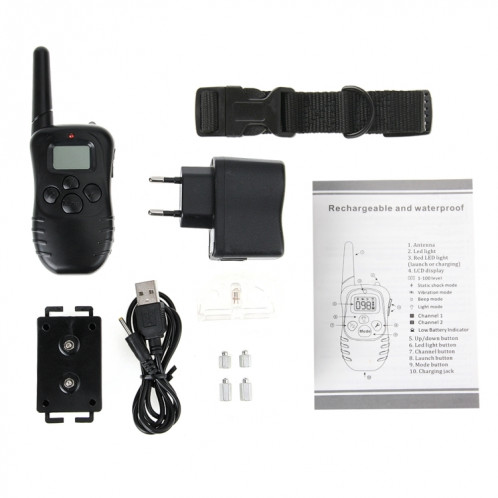 Collier rechargeable et imperméable à 300 m de 300 m à distance de chien d'entraînement avec écran LCD SH0010240-014