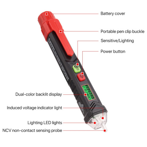 HABOTEST HT100P indicateur de Rotation triphasé sans Contact AC LCD affichage détecteur stylo testeur SH019118-06