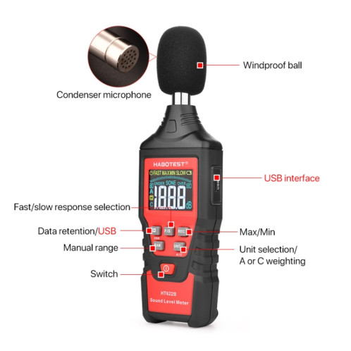HABOTEST HT622B Sonomètre numérique domestique de haute précision SH0193106-08
