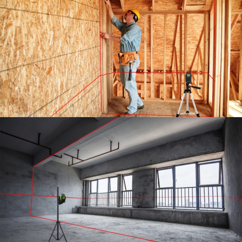 902CR Niveau laser 2 × 360 degrés couvrant les murs et les sols 8 lignes faisceau rouge IP54 étanche à l'eau / à la poussière (rouge) SH268R1149-06