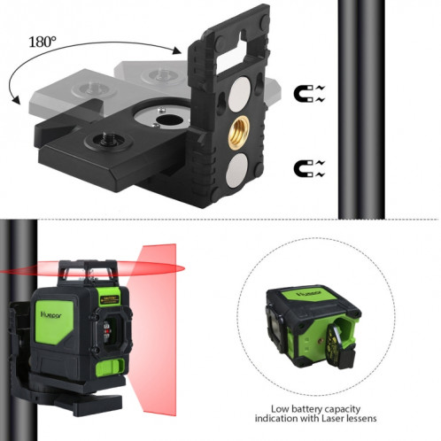 901CR H360 degrés / V130 degrés Niveau laser couvrant les murs et les sols 5 lignes faisceau rouge IP54 étanche à l'eau / à la poussière (rouge) SH285R1887-06