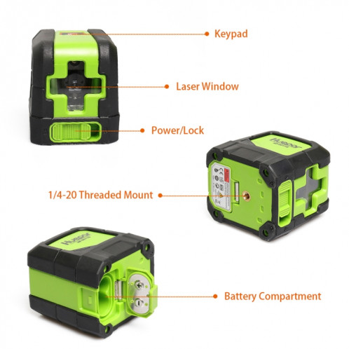 9011G 1V1H 15mW 2 lignes de niveau laser à faisceau vert couvrant les murs et les sols (vert) SH630G447-06