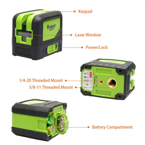 9211R 1V1H 10mW 2 lignes 2 points de niveau laser à faisceau rouge couvrant les murs et les sols (rouge) SH633R1462-06